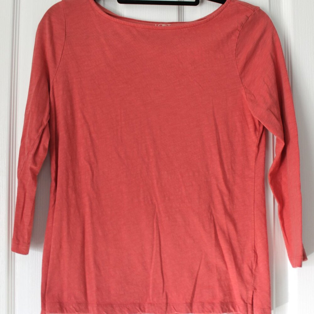 NWOT LOFT Coral Pink Boat Neck Top - Spring Capsule Knit - Size M
